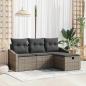 Preview: ARDEBO.de - 4-teiliges Garten-Sofa-Set mit Kissen Grau Poly Rattan