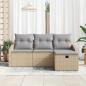 Preview: 4-teiliges Garten-Sofaset mit Kissen Beige Poly Rattan