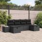 Preview: ARDEBO.de - 6-teiliges Garten Sofa Set mit Kissen Schwarz Poly Rattan