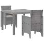 Preview: 3-teilige Garten Essgruppe mit Kissen Helles Grau Poly-Rattan