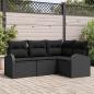 Preview: ARDEBO.de - 4 Teiliges Garten Sofa Set mit Kissen Schwarz Poly Rattan