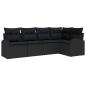 Preview: 5-teiliges Garten Sofa Set mit Kissen Schwarz Poly-Rattan