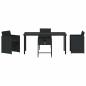 Preview: 5-teiliges Gartenessen-Set mit Kissen in Schwarz aus Poly-Rattan
