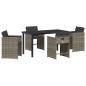 Preview: 5-teiliges Garten-Essset mit Kissen Grau Poly-Rattan