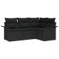 Preview: 4-teiliges Garten Sofa Set mit Kissen Schwarz Poly Rattan