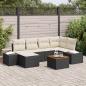 Preview: ARDEBO.de - 7-teiliges Garten Sofa Set mit Kissen Schwarz Poly Rattan Akazie