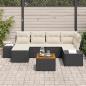 Preview: 7-teiliges Garten Sofa Set mit Kissen Schwarz Poly Rattan Akazie