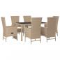 Preview: 7-tlg. Garten-Essgruppe mit Kissen Beige Poly Rattan