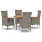 Preview: 5-tlg. Garten-Essgruppe mit Kissen Grau Poly Rattan
