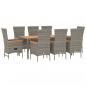 Preview: 9-tlg. Garten-Essgruppe mit Kissen Grau Poly Rattan