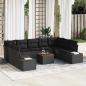 Preview: ARDEBO.de - 10-teiliges Garten Sofa Set mit Kissen Schwarz Poly Rattan Akazie