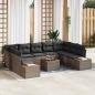 Preview: ARDEBO.de - 10-teiliges Garten-Sofa-Set mit Kissen Grau Poly Rattan Akazie