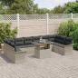 Preview: 11-teiliges Garten-Sofa-Set mit Kissen Hellgrau PE-Rattan