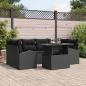 Preview: ARDEBO.de - 7 teiliges Garten Sofa Set mit Kissen Schwarz Poly Rattan