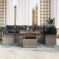 Preview: 8-teiliges Garten Sofa Set mit Kissen Grau Poly Rattan Akazie