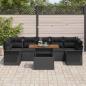 Preview: ARDEBO.de - 8-teiliges Garten Sofa Set mit Kissen Schwarz Poly Rattan Akazie