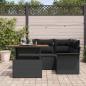 Preview: 5-teiliges Garten Essset mit Kissen Schwarz Poly Rattan Akazie