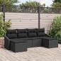 Preview: ARDEBO.de - 6-teilige Garten-Essgruppe mit Kissen, schwarzes Poly-Rattan
