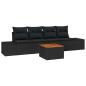 Preview: 5-teiliges Garten Sofa Set mit Kissen Schwarz Poly Rattan Akazie