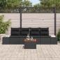 Preview: 5-teiliges Garten Sofa Set mit Kissen Schwarz Poly Rattan Akazie