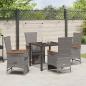 Preview: 5-teiliges Garten-Dining-Set mit Kissen Grau Poly Rattan