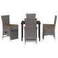 Preview: 5-teiliges Garten-Dining-Set mit Kissen Grau Poly Rattan