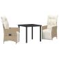 Preview: 3-teiliges Garten-Dining-Set mit Kissen in Beige aus Poly-Rattan