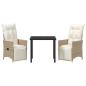 Preview: 3-teiliges Garten-Dining-Set mit Kissen in Beige aus Poly-Rattan