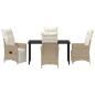 Preview: 5-teiliges Garten-Dining-Set mit Kissen Beige Poly-Rattan
