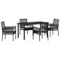 Preview: 5-teiliges Garten Esszimmer Set mit Kissen Schwarz Poly Rattan