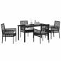 Preview: 5-teiliges Garten Esszimmer Set mit Kissen Schwarz Poly Rattan