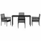 Preview: 5-teiliges Garten Esszimmer Set mit Kissen Schwarz Poly Rattan