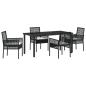 Preview: 5-teilige Garten Essgruppe mit Kissen Schwarz Poly-Rattan