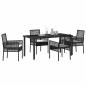 Preview: 5-teilige Garten Essgruppe mit Kissen Schwarz Poly-Rattan