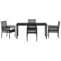 Preview: 5-teilige Garten Essgruppe mit Kissen Schwarz Poly-Rattan