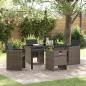 Preview: ARDEBO.de - 5-teiliges Garten-Essgruppen-Set mit Kissen Grau Poly Rattan