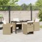 Preview: 5-teiliges Garten-Essset mit Kissen, beiges Poly-Rattan