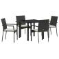 Preview: 5-teiliges Garten-Ess-Set mit Kissen Schwarz Poly Rattan