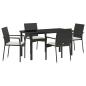Preview: 5-teiliges Garten-Ess-Set mit Kissen Schwarz Poly-Rattan