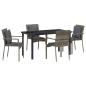 Preview: 5-teilige Garten-Essgruppe mit Kissen Grau Poly Rattan
