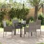 Preview: ARDEBO.de - 5-teiliges Garten-Essset mit Kissen Grau Poly Rattan