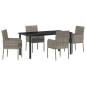 Preview: 5-teiliges Garten-Ess-Set mit Kissen Grau Poly-Rattan