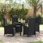 Preview: ARDEBO.de - 5-teiliges Garten-Ess-Set mit Kissen Schwarzes Poly-Rattan
