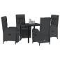 Preview: 5-teiliges Garten-Ess-Set mit Kissen Schwarzes Poly-Rattan