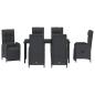 Preview: 7-teiliges Garten Esszimmer Set mit Kissen aus schwarzem Poly-Rattan