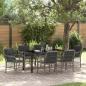 Preview: ARDEBO.de - 7-teiliges Garten-Ess-Set mit Kissen Grau Poly-Rattan