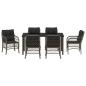 Preview: 7-teiliges Garten-Ess-Set mit Kissen Grau Poly-Rattan