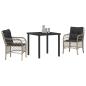 Preview: 3-teiliges Garten Essset mit Kissen Hellgraues Poly-Rattan