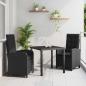 Preview: ARDEBO.de - 3-teiliges Garten-Dining-Set mit Kissen Schwarz Poly-Rattan