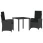 Preview: 3-teiliges Garten-Dining-Set mit Kissen Schwarz Poly-Rattan